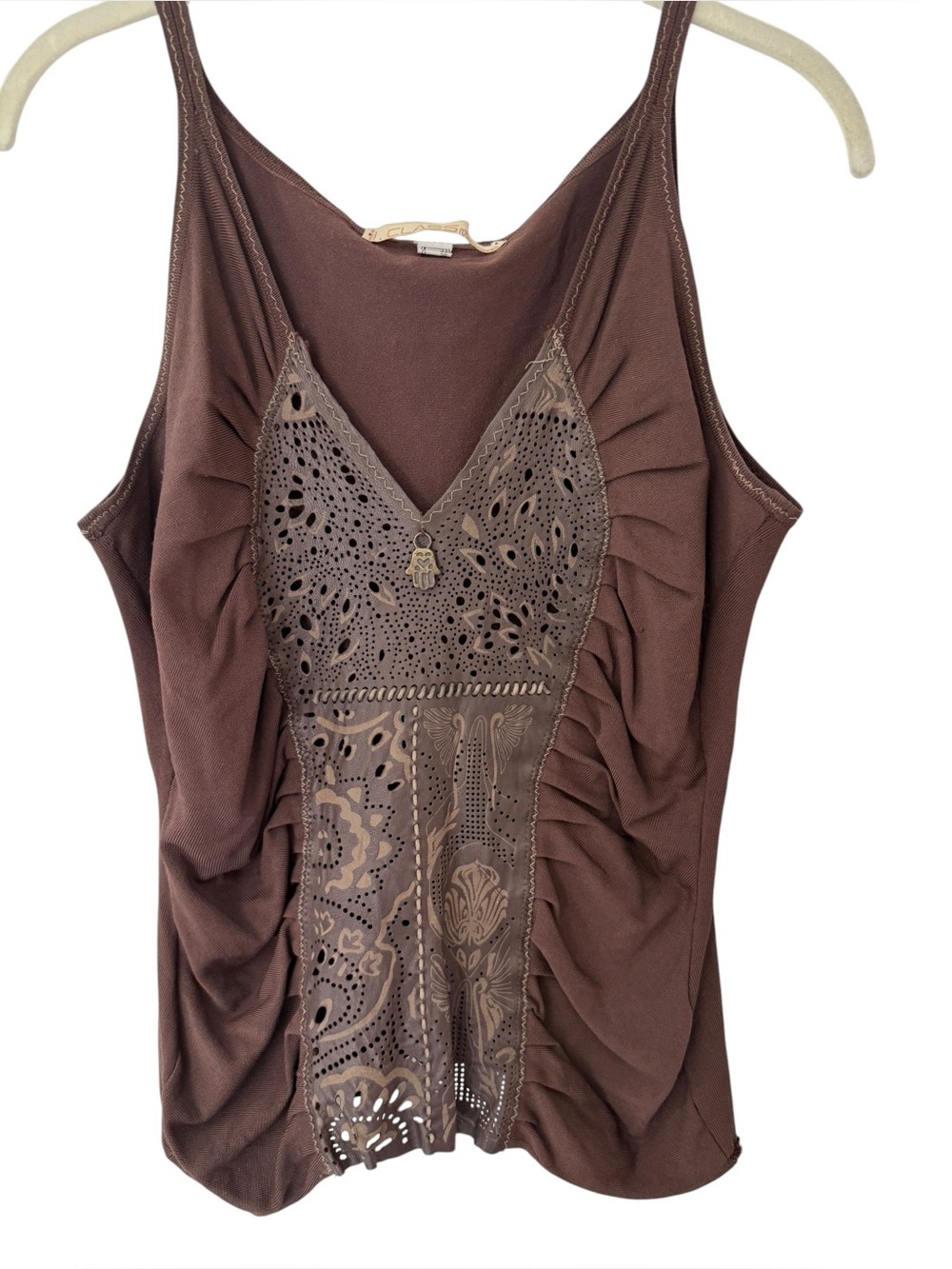Vintage Roberto Cavalli Class Laser-Cut Leather Ruched Tank IT 42/US 8 Festival